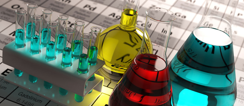 liquid chemicals on top of periodic table