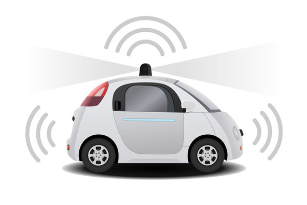 Autonomous self-driving driverless vehicle with radar 3D render